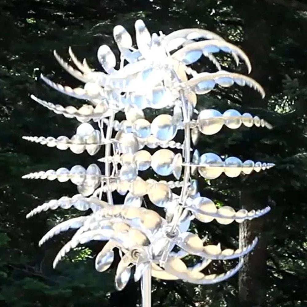Windrad Garten türkis – Buntes Metall Windspiel Originalfoto Draufsicht