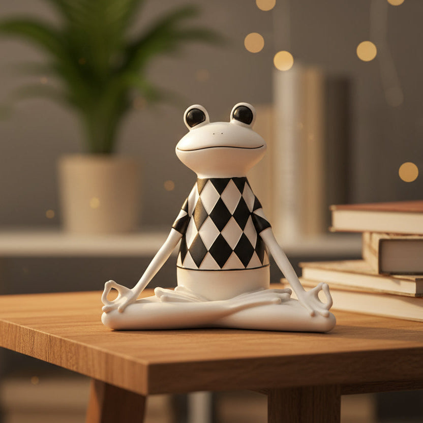 Yoga Frosch Figur in der Namaste-Haltung, eine stilvolle Deko aus Kunstharz, 21.5 cm hoch.