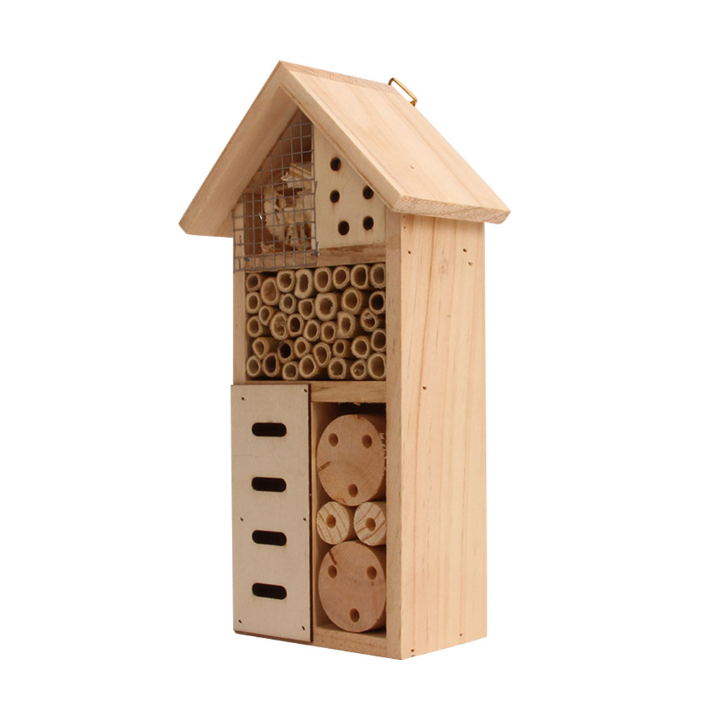 Insektenhotel Holz Produktansicht weiss — Nistgänge für Wildbienen und Nützlinge sichtbar