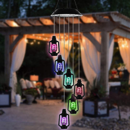 Solar Laterne Windspiel hängend – 6 beleuchtete Laternen mit Farbwechsel-LEDs