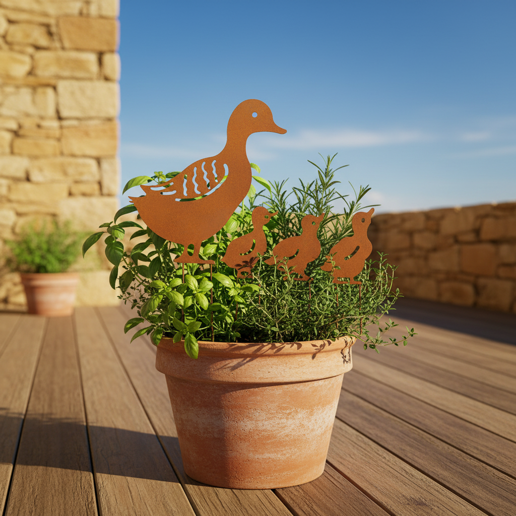 Enten-Familie Gartenstecker aus Eisen Hohle Gartendeko
