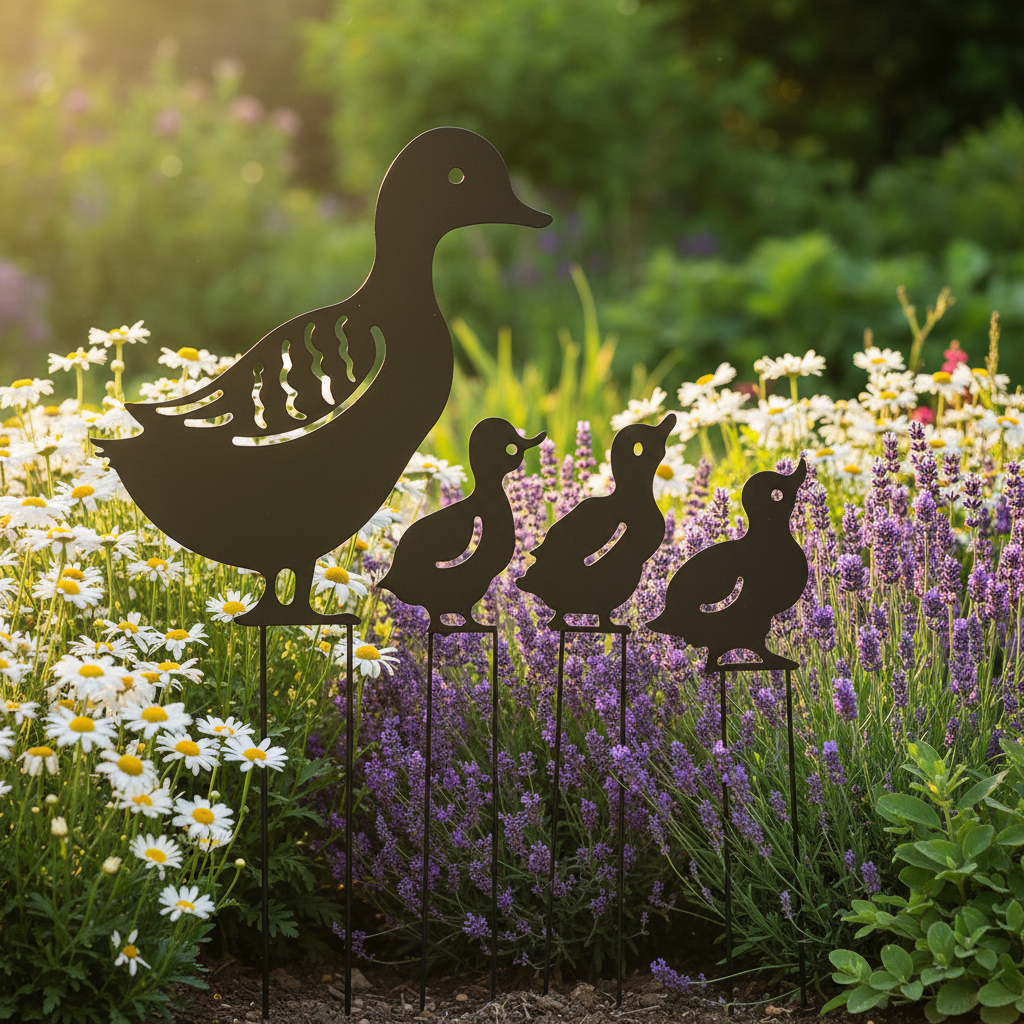 Enten-Familie Gartenstecker aus Eisen Hohle Gartendeko