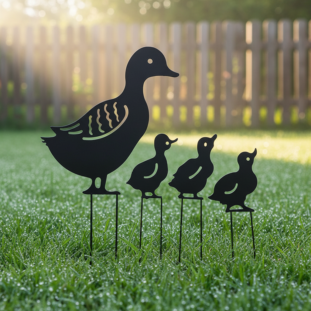 Enten-Familie Gartenstecker aus Eisen Hohle Gartendeko