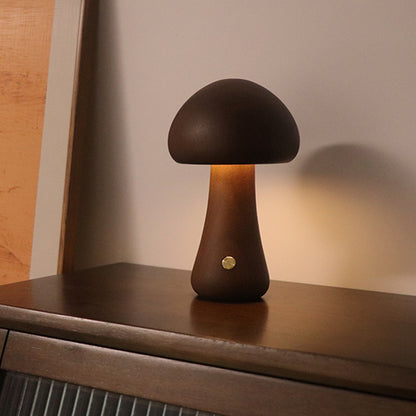 LED Pilzlampe Schlank Nussbaum – Holz Nachttischlampe Touch Nachtlicht