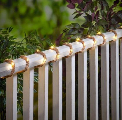 Solar Lichterkette Standard 5m mit 200 warmweissen LEDs auf Hanfseil-Kupferdraht