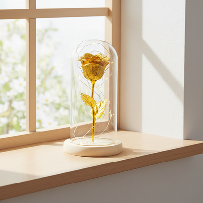 Ewige Rose Glasglocke mit Licht – 6 Farbvarianten Grau Gold Rosegold Blau Pink Rot