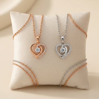 Doppel Herz Halskette Zirkonia in Silber und Roségold - Schmuckstück für besondere Anlässe