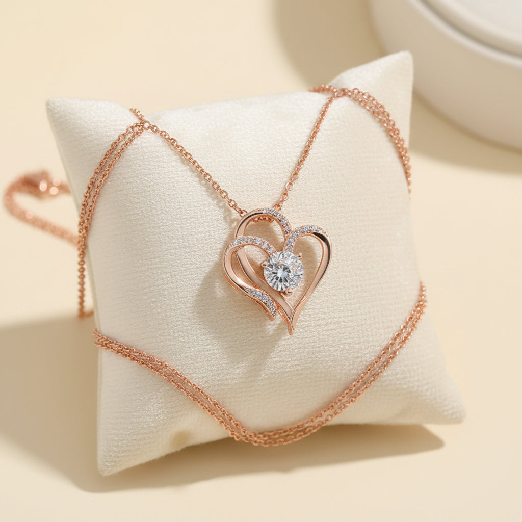 Nickelfreie Doppel Herz Halskette mit Zirkonia - ideal für empfindliche Haut und besondere Geschenke