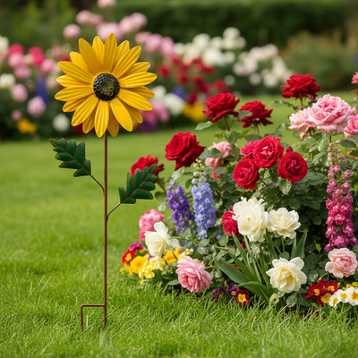 Gartenstecker Schmiedeeisen Blumentopf Halter rot, Frontalansicht