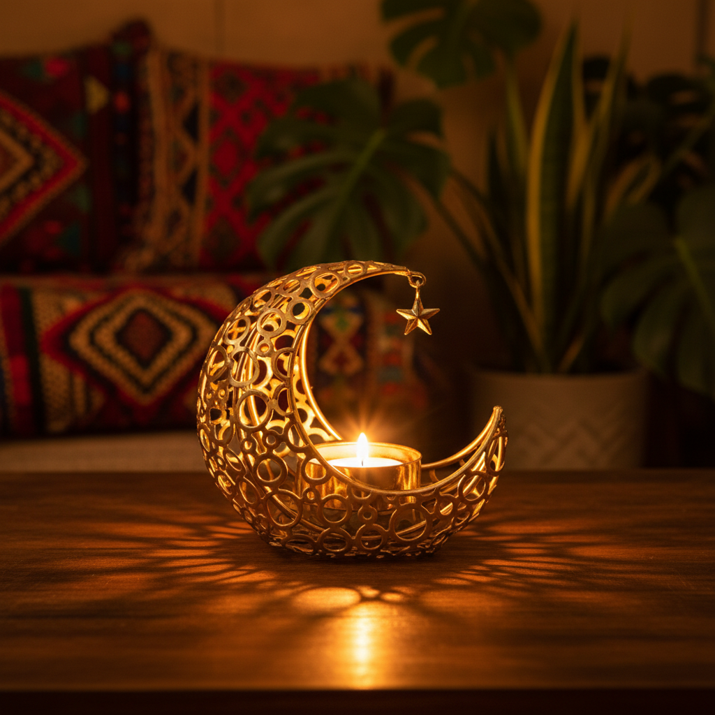 Schöner Mond Teelichthalter aus Metall, fängt das Licht und schafft eine entspannende Atmosphäre.