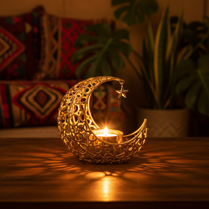 Schöner Mond Teelichthalter aus Metall, fängt das Licht und schafft eine entspannende Atmosphäre.