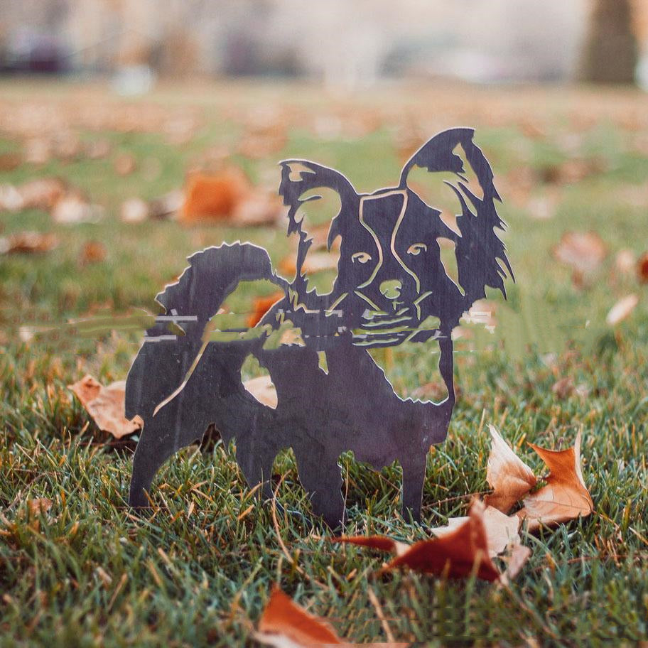 Hund Gartenstecker Metall Papillon Silhouette Gartendeko