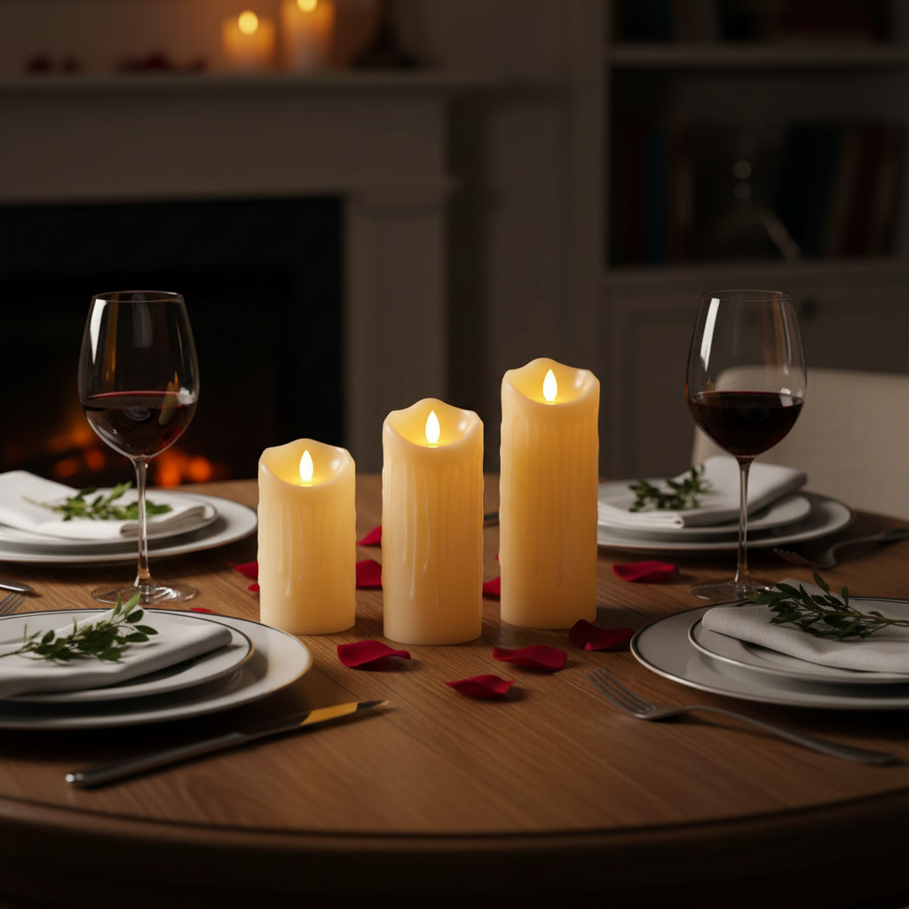 LED Kerze mit beweglicher Flamme Elfenbein - sanft flackernde Flamme für ein gemütliches Ambiente.