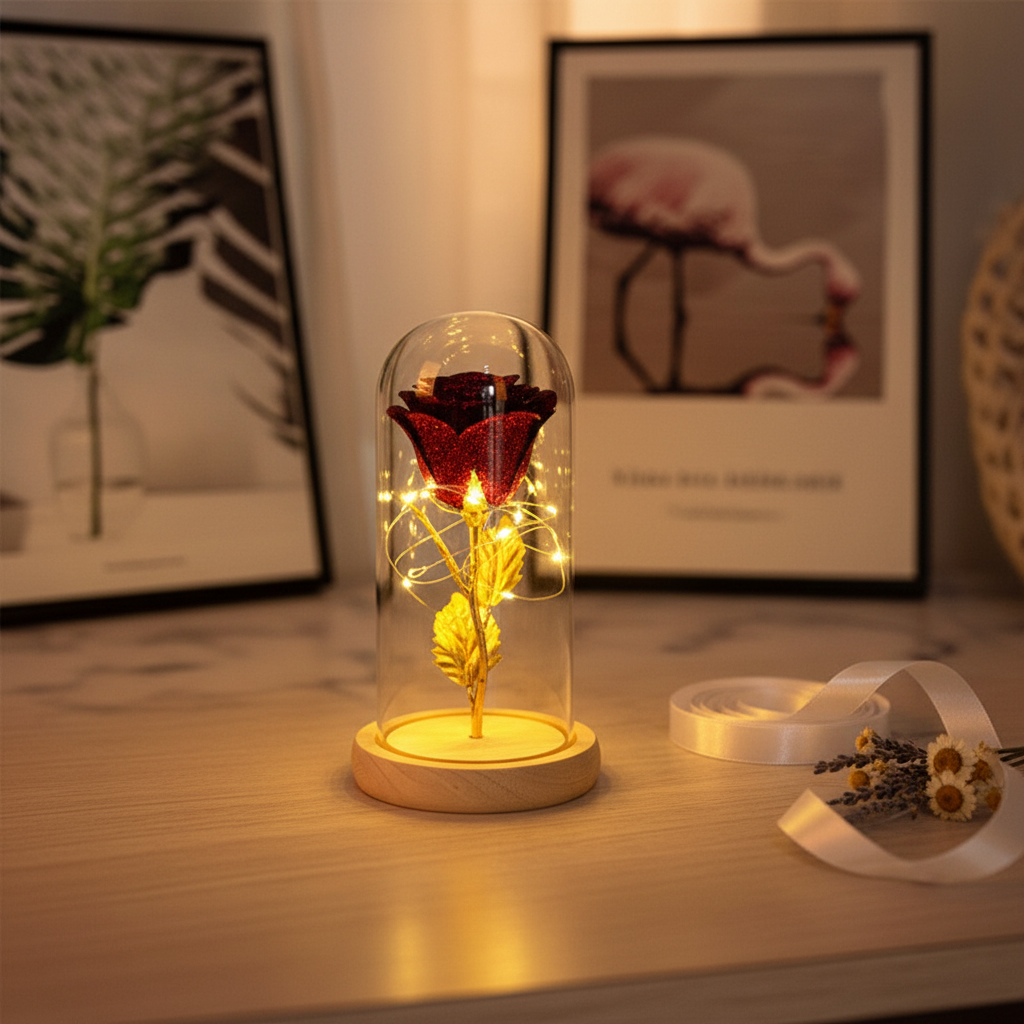 Rose Glasglocke LED Muttertag – perfektes Geschenk für Mama und Grossmutter
