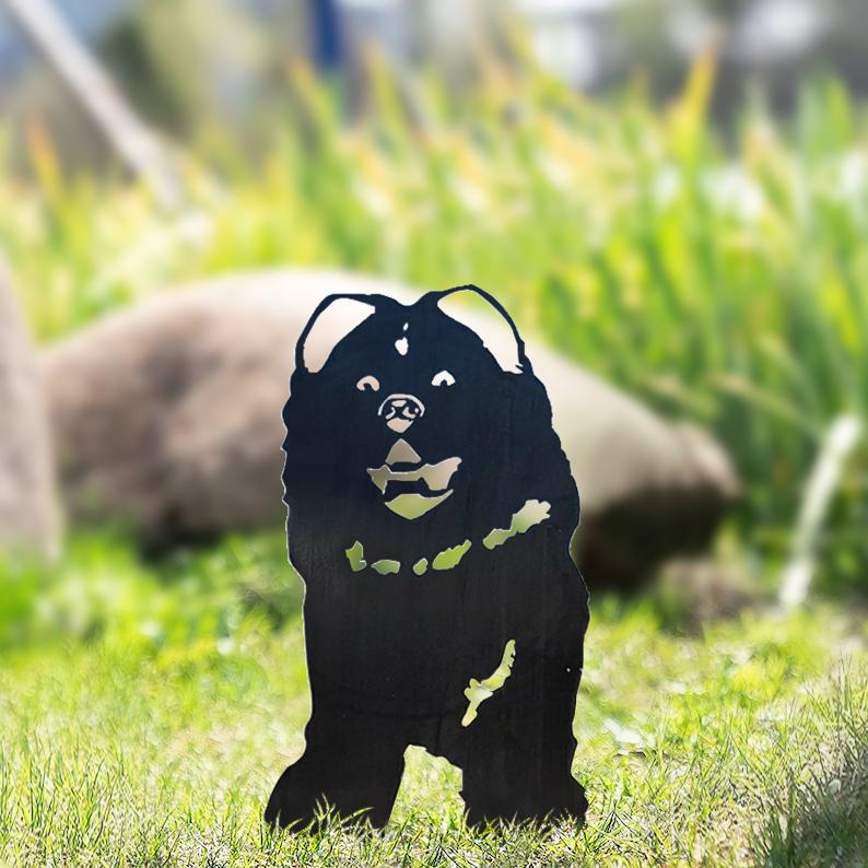 Hund Gartenstecker Metall Chow Chow Silhouette Gartendeko