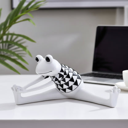 Yoga Frosch Figur beim Stretching, elegant designte Meditation Deko aus Kunstharz, 21.5 cm.