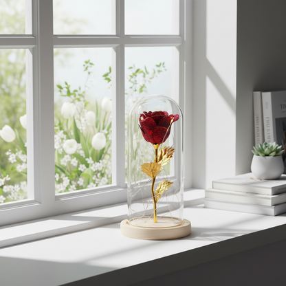 Glasglocke LED Nachtlicht Rose – warme Beleuchtung schafft romantische Tischdekoration