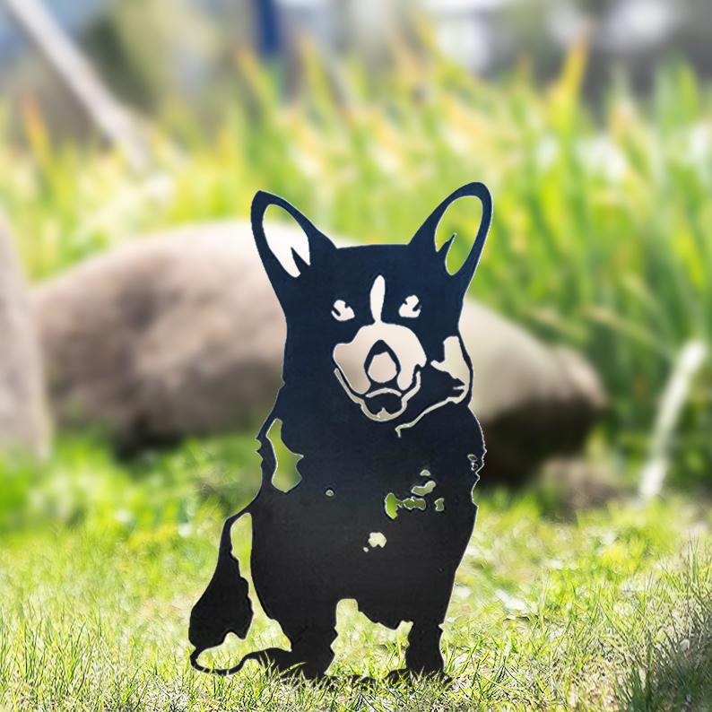 Hund Gartenstecker Metall Corgi Silhouette Gartendeko