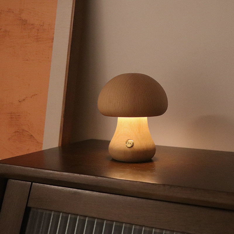LED Pilzlampe Holz Mini Buche – Nachtlicht Schlafzimmer dimmbar USB