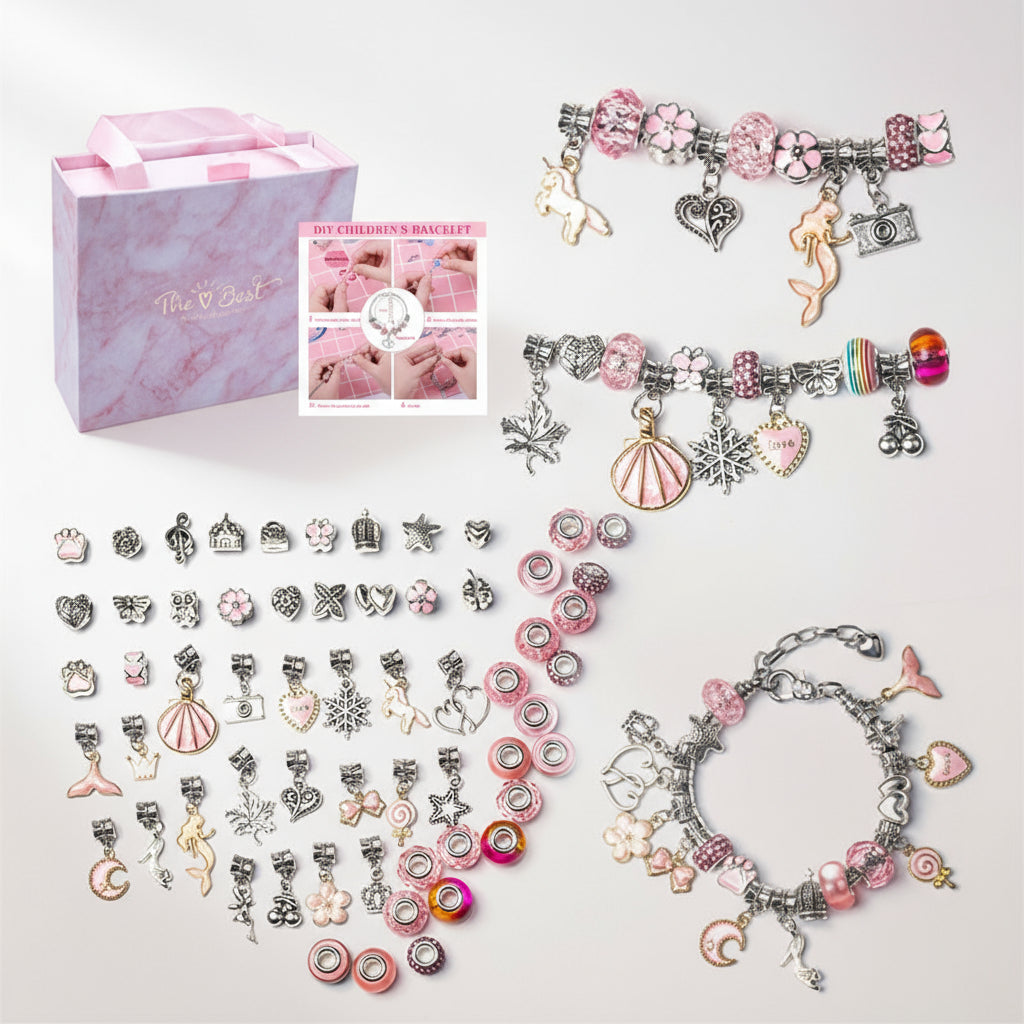 Charm-Armband Set zum Selbstgestalten – 24 funkelnede Perlen & Anhänger für Mädchen, ideal für kreative Schmuckliebhaberinnen und perfektes Geschenk.