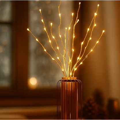 Dekorative LED Zweige mit 50 Lichtern in warmer Beleuchtung, ideal für eine gemütliche Raumdekoration. Perfekt als stimmungsvolle Tischdeko oder in Vasen platziert.