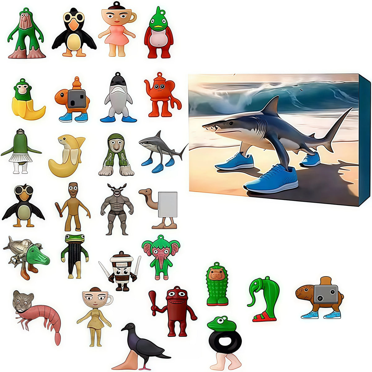 Brainrot Adventskalender Set C: Tralalero Tralala Hai am Strand mit Figuren