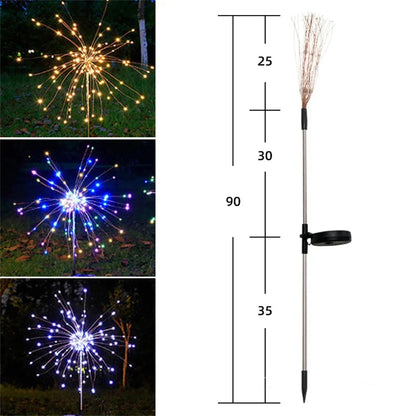 Drei Lichtfarben und Massskizze: 90 cm hoch, davon rund 25 cm Lichtbüschel