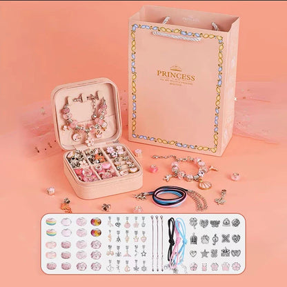 DIY Buntes Charm Armband Set – Schmuckbox für Mädchen, mit vielen bunten Perlen und Charms für kreativen Schmuck.