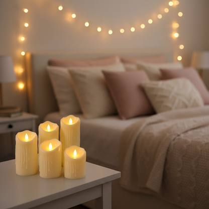 LED Kerze mit beweglicher Flamme Elfenbein - flexible Platzierung ohne Kabel durch Batteriebetrieb.