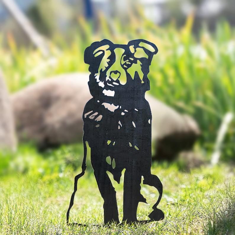 Hund Gartenstecker Metall Australian Shepherd Silhouette Gartendeko