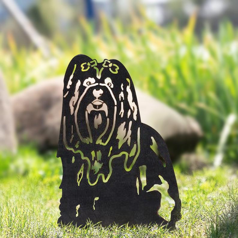 Hund Gartenstecker Metall im Blumentopf — Balkon Terrasse Deko