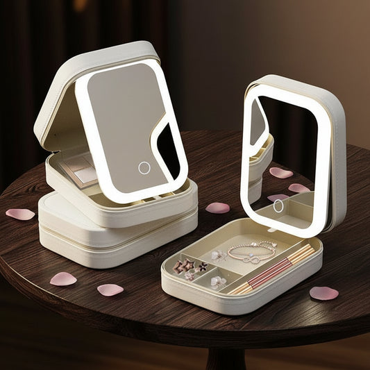 Schminkbox LED-Spiegel Make-up Organizer Vorderansicht schminkspiegel led