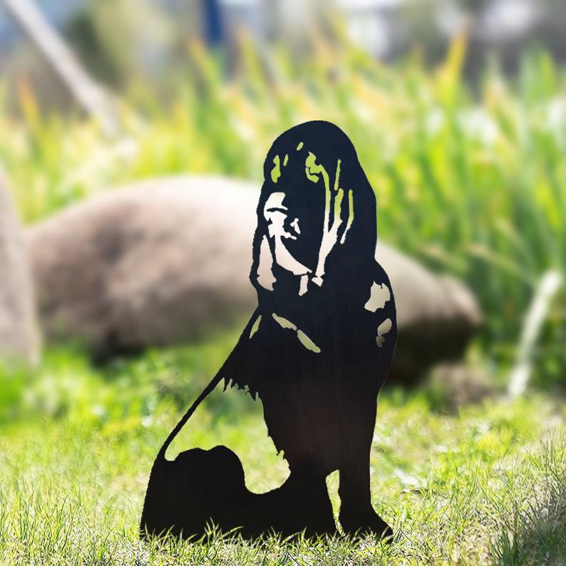 Hund Gartenstecker Metall Beagle Silhouette Gartendeko