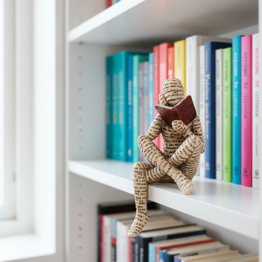 Kreative Darstellung der Lesende Frau Skulptur, die die Liebe zum Lesen verkörpert und jeden Raum verschönert.