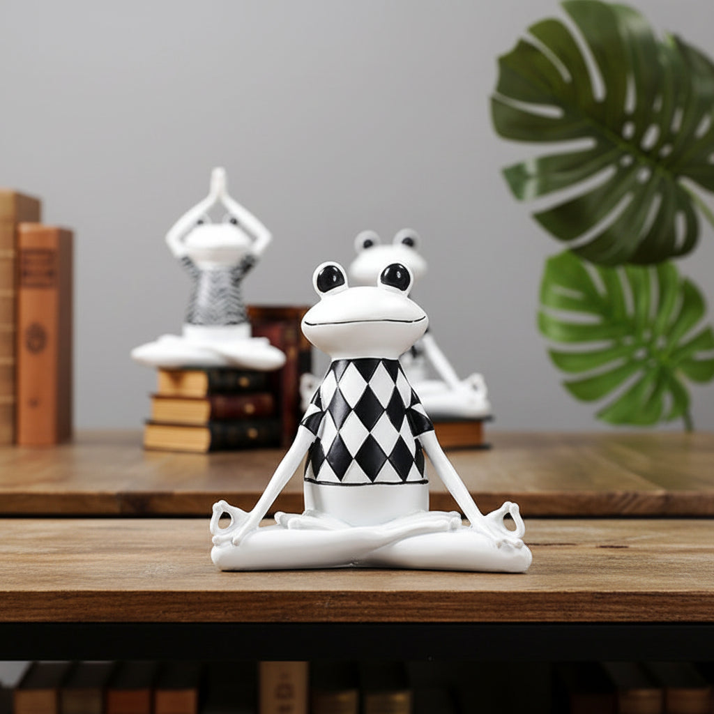 Yoga Frosch Figur in der Pose des Lotus-Sitzes für Meditation Deko, Kunstharz, 21.5 cm.