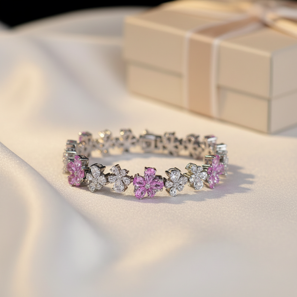 Kirschblüten Armband Zirkonia, das ideal für besondere Anlässe ist, von Abendkleid bis zur lässigen Jeans.