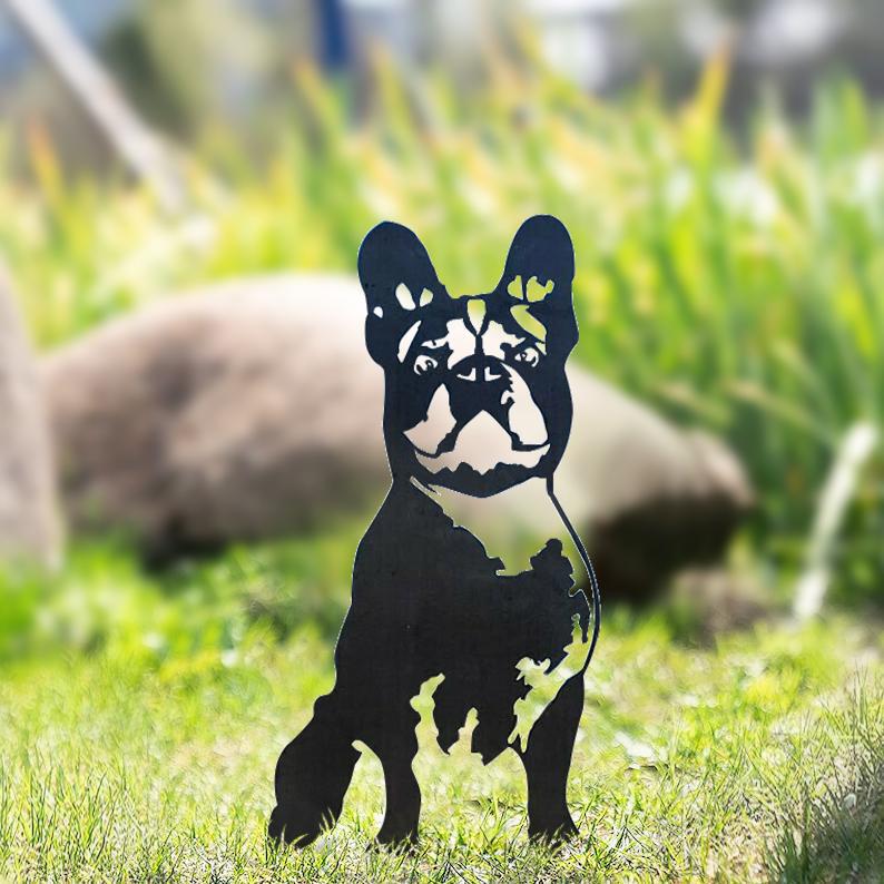 Hund Gartenstecker Metall Franz Bulldogge Silhouette Gartendeko