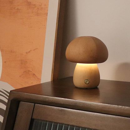 LED Pilzlampe Holz Kompakt Buche – Nachttischlampe wiederaufladbar Nachtlicht