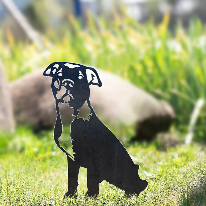 Hund Gartenstecker Metall Bull terrier Silhouette Gartendeko