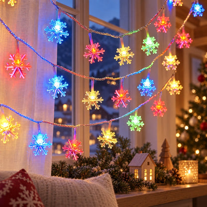 LED Schneeflocken Lichterkette RGB-Farbwechsel weihnachtlich dekoriert