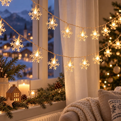 LED Schneeflocken Lichterkette Warmweiss weihnachtlich dekoriert