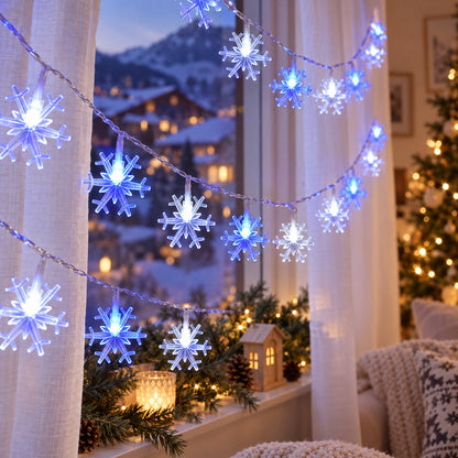 LED Schneeflocken Lichterkette Weiss/Blau weihnachtlich dekoriert
