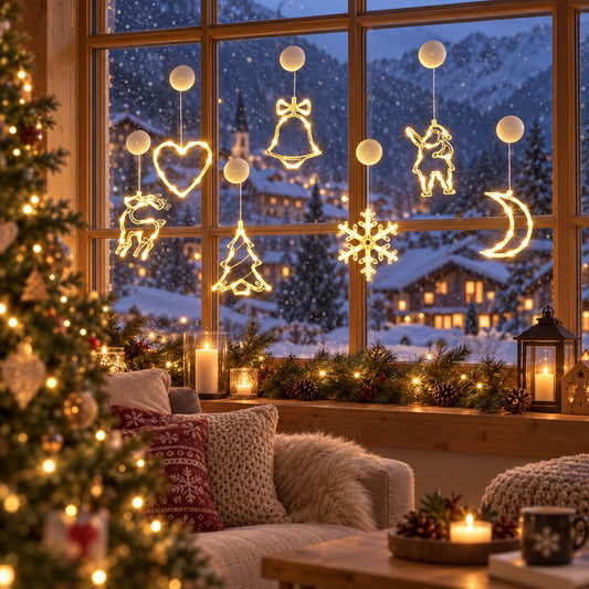 LED Fensterlicht Weihnachten am Fenster im weihnachtlichen Wohnzimmer